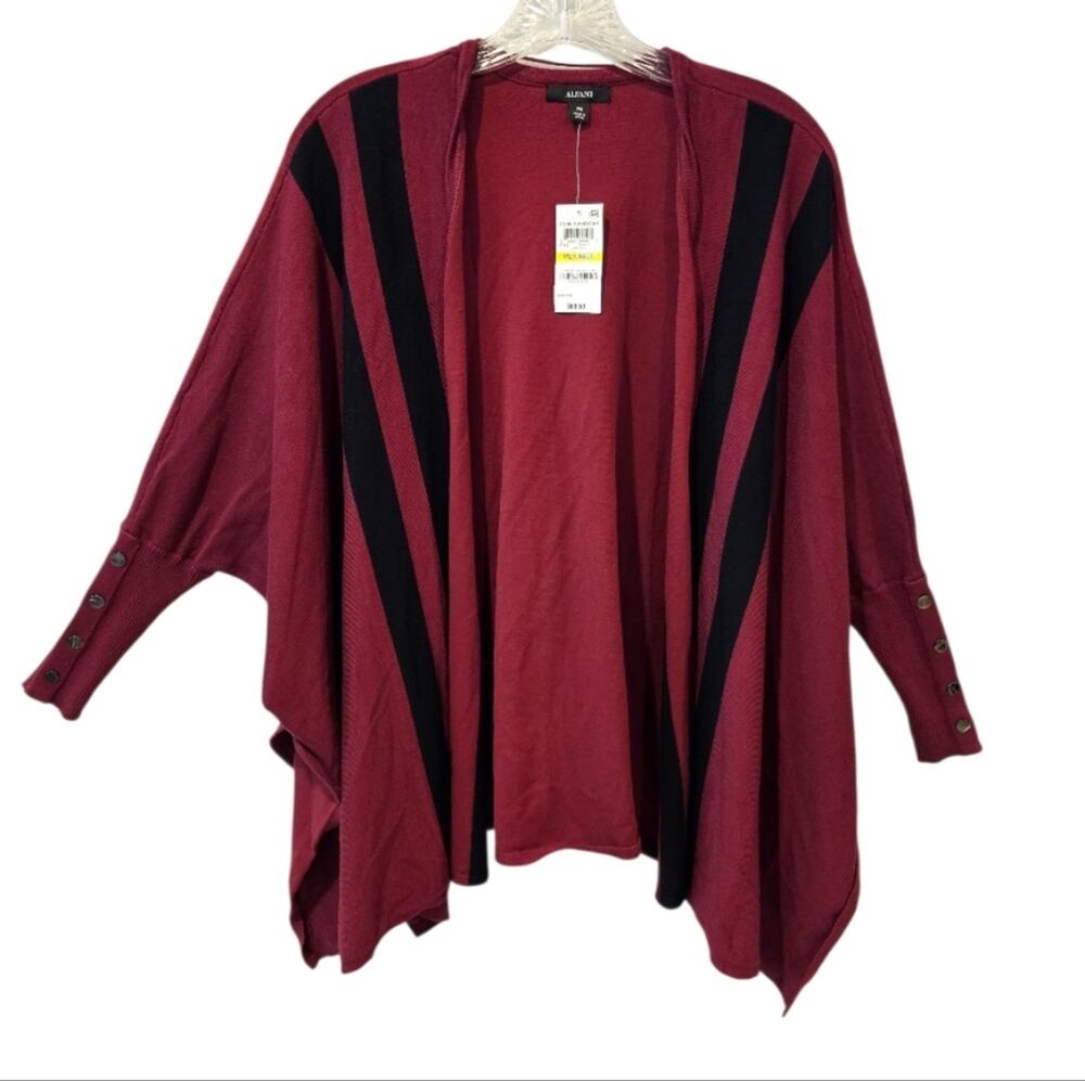Alfani Petite Maroon Poncho Open Front Cardigan Side Slits Ribbed Arms